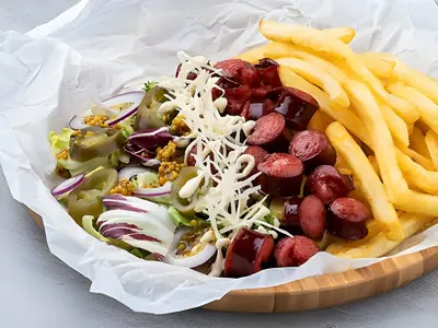 Бокс: мисливські ковбаски з картоплею
